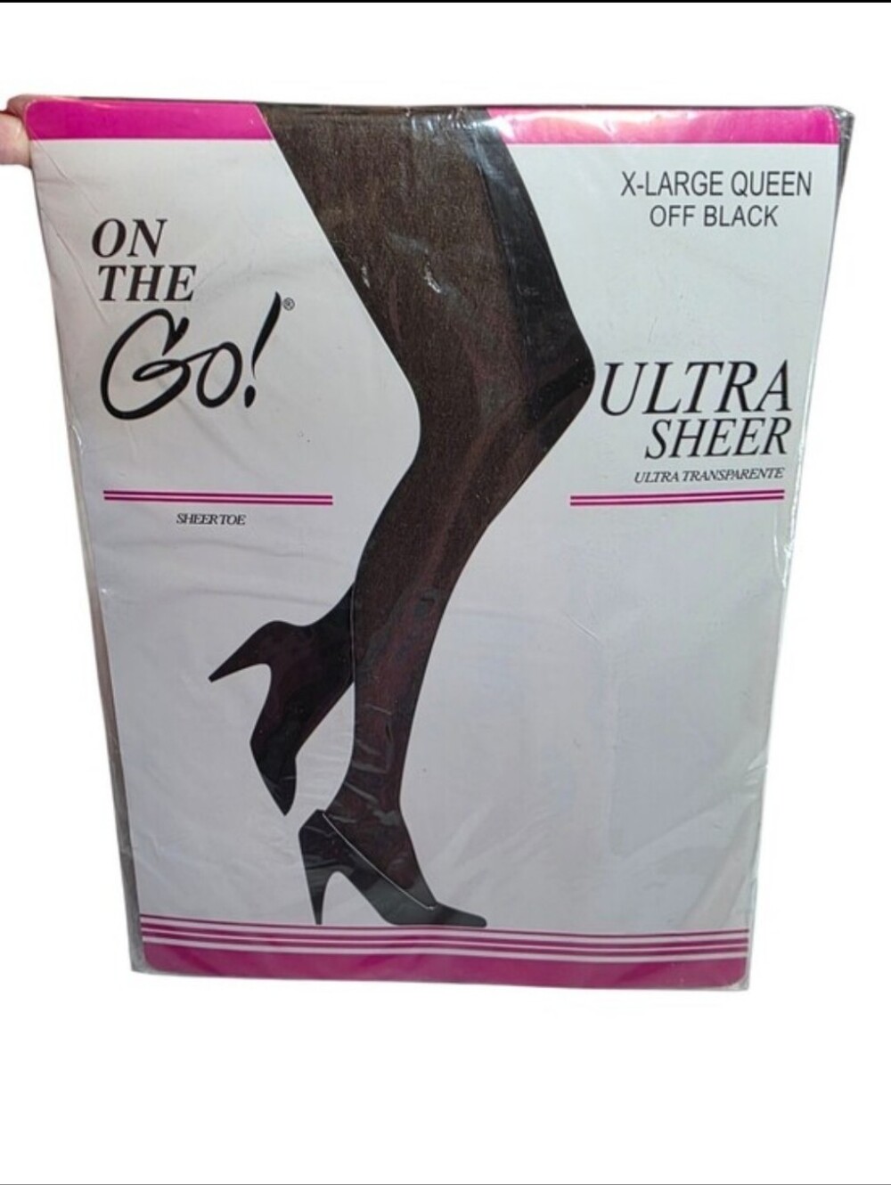 On The Go Sheer Toe Off Black XL Queen Hosiery New In Package